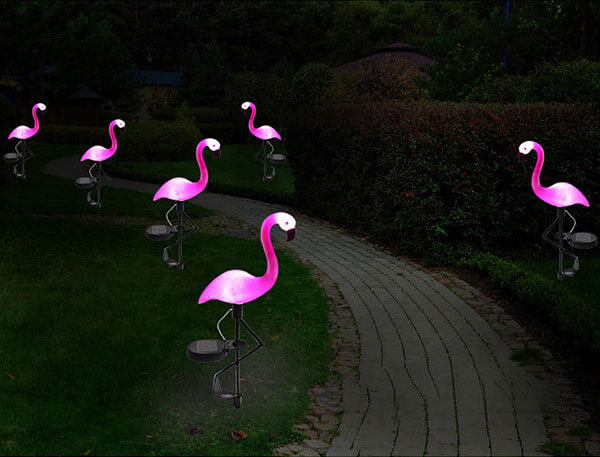 flamingo solar lights night