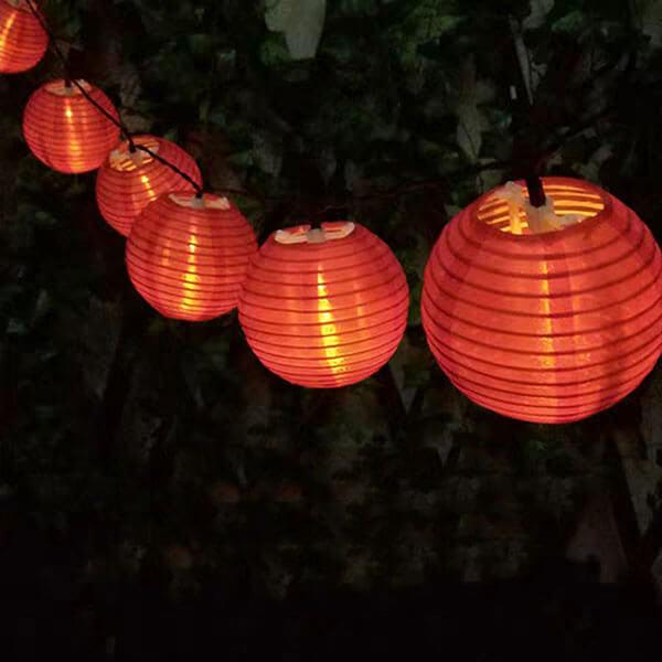 Solar lantern string lights red