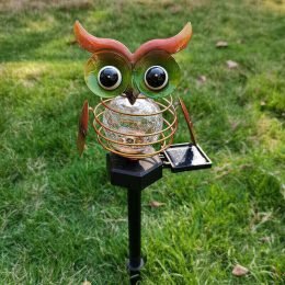 Solar Owl Stake Lights with Crackled Glass Globe